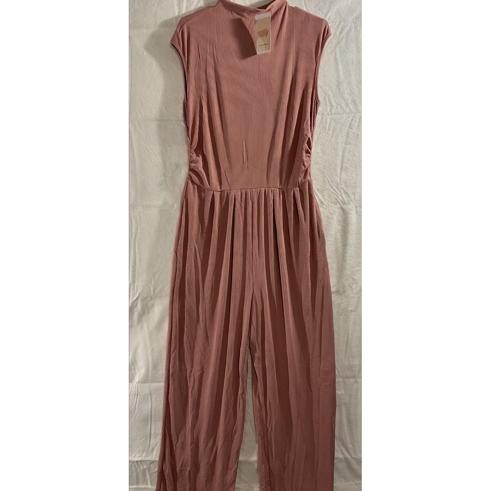 Kirundo Jumpsuit Womens Large Pink Sleeveless Mock Neck Pleated Pockets Wide Leg